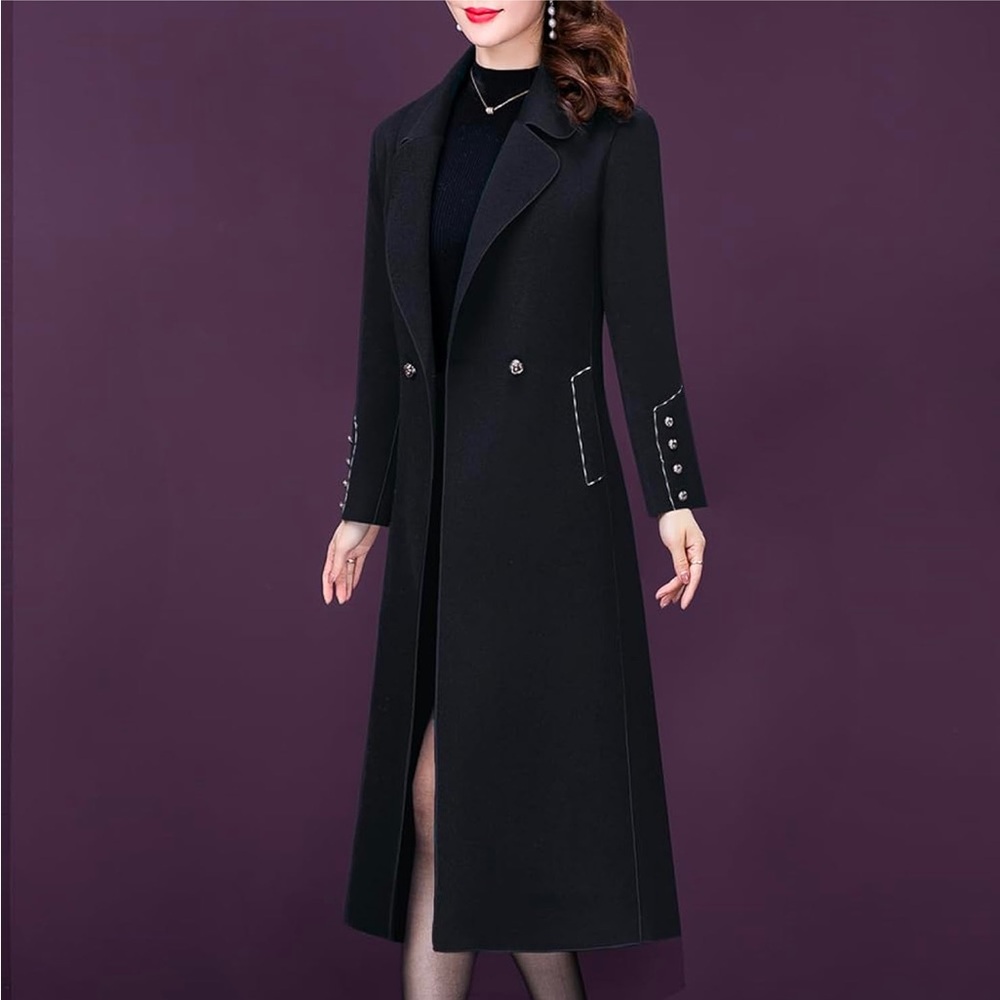 NWT Aprsfn Women's Long Pea Coat Fall Spring Elegant Solid Color Jacket Sz Small - Picture 2 of 5